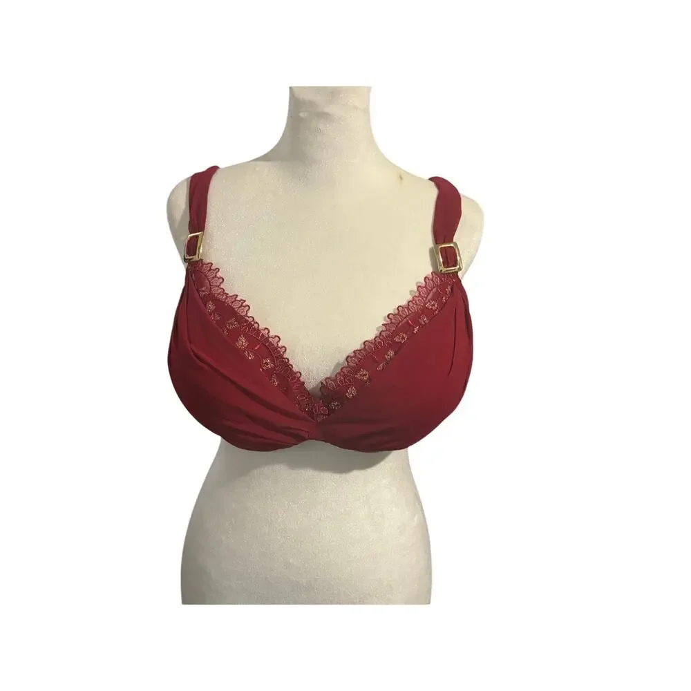Cacique Full Coverage Bra 42D Underwire Red Mesh Overlay Padded Cup Adjustable